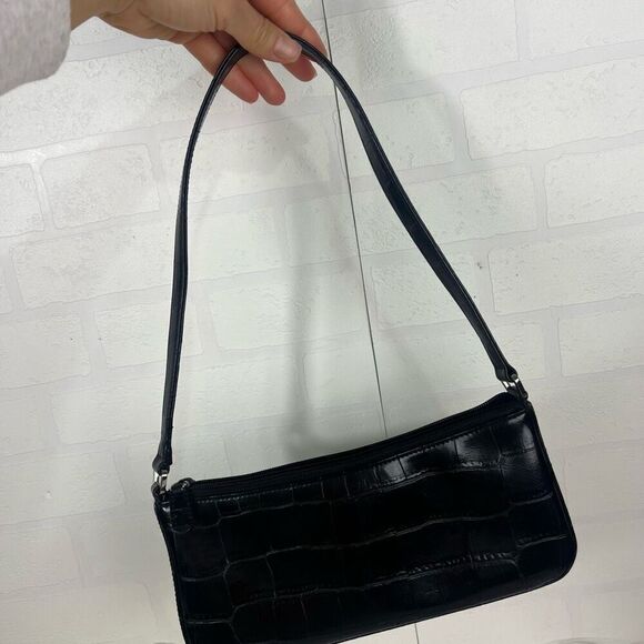 Amanda Smith Shoulder bag Faux Croc embossed Black Small Y2K - Picture 4 of 15